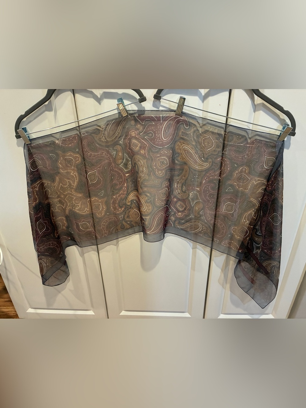 Vintage Sheer Carolyne Barton Paisley Scarf in Muted Browns and Greens